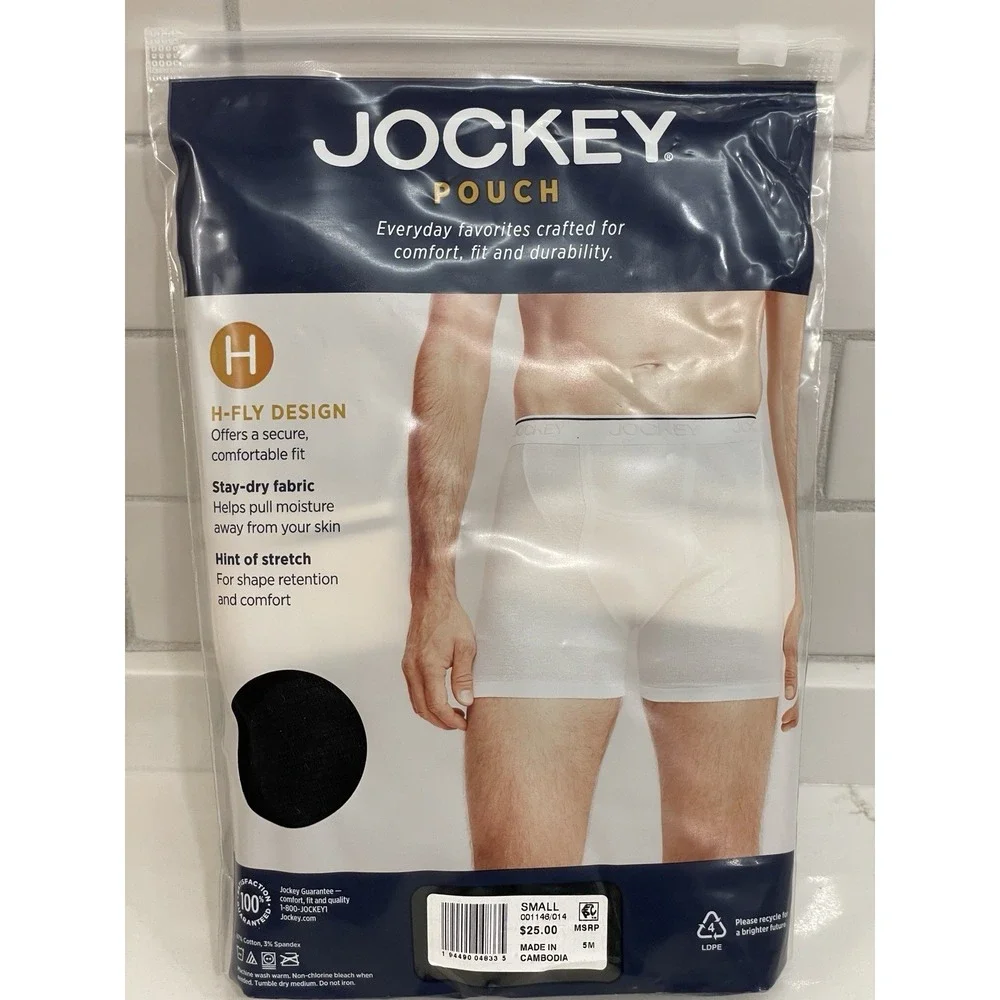 Jockey Men Small Pouch H-Fly Design Boxer Briefs 2 Pack Black Cotton Stretch New